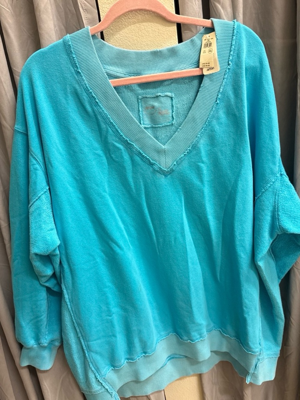 aerie Turquoise Relaxed V-Neck Sweatshirt